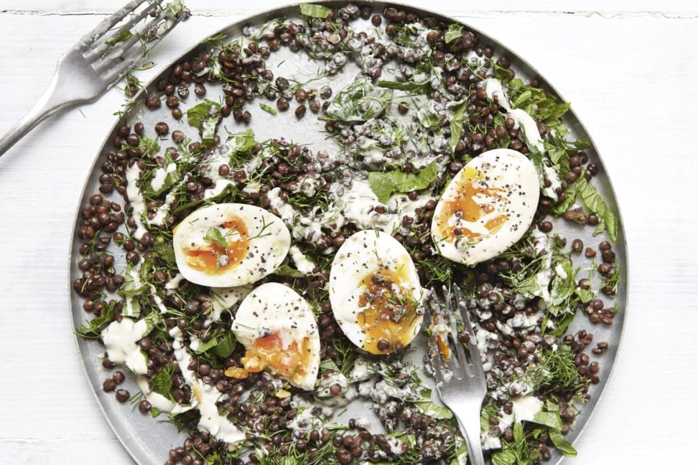 Creamy Tahini Lentils With Drippy Boiled Eggs