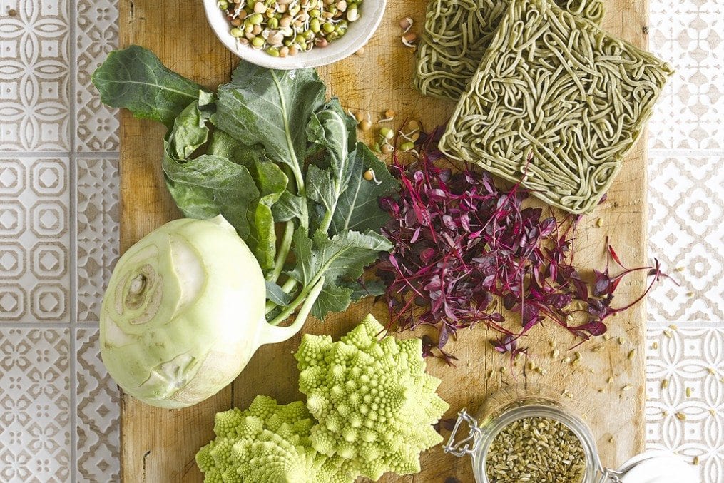 raw vegetables and noodles