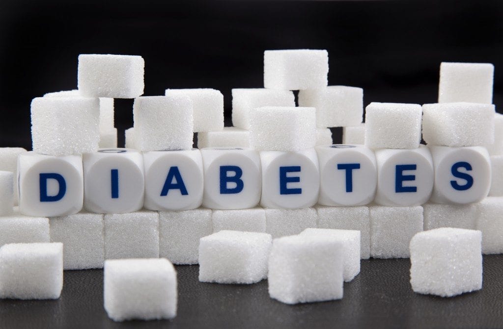 Cubes of sugar with diabetes written on them